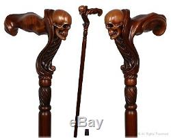 Wooden Skull Head Walking Cane Stick for men Ergonomic Handle Original GC-Artis
