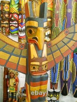 Wooden Statue Tribal Eagle American Indian Ethnic Totem Pole 150 cm Collect