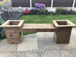 Wooden Two Person Garden Bench With planters