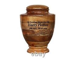 Wooden Urn For Human Ashes, Large Hand Turned Mango Wood Funeral Cremation Urn