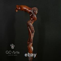 Wooden Walking Stick Cane Hand carved Mermaid D Siren girl crafted for men