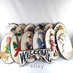 Wooden Welcome Sign With 12 Interchangeable Holiday Seasonal 16x9 Wood Plaques