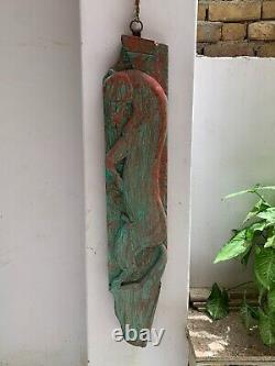 Wooden carved panel wall hanging old animal plaque distressed home decor
