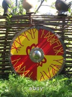 Wooden hand art Viking Battle Shield, Traditional Norse Battle Shield