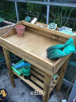 Wooden potting table. Solid, garden greenhouse potting shed handmade