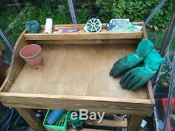 Wooden potting table. Solid, garden greenhouse potting shed handmade