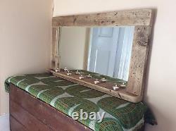 Wooden / wood mirror with shelf, handmade, reclaimed wood, pine, rustic, bespoke