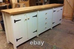 XL Rustic Wooden Solid Pine Freestanding Kitchen Unit Cupboard + Drawers Oak Top