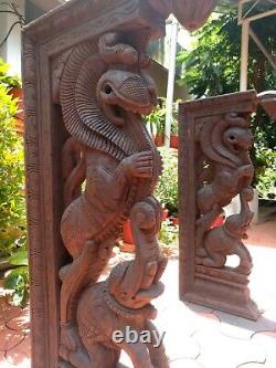 Yali Corbel Pair Wall Bracket Wooden Dragon Hand Carved Elephant Home Decor Rare